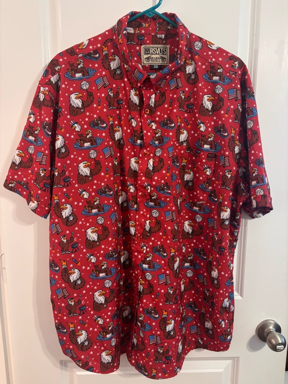 RSVLTS Grills Chills Patriotic Eagle Red Kunuflex Short Sleeve Shirt 2XL